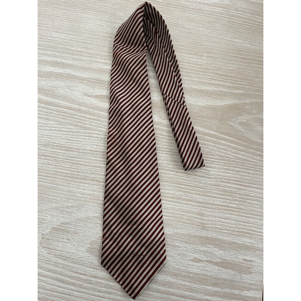 Men’s Tan/Burgundy Stripe Tie by J.Crew 100% Silk Perfect with A Suit Workwear